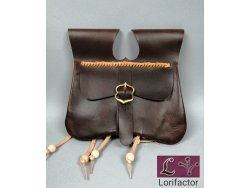 PS-01A Two-panel purse with pouches  14-15th cent. - very dark brown